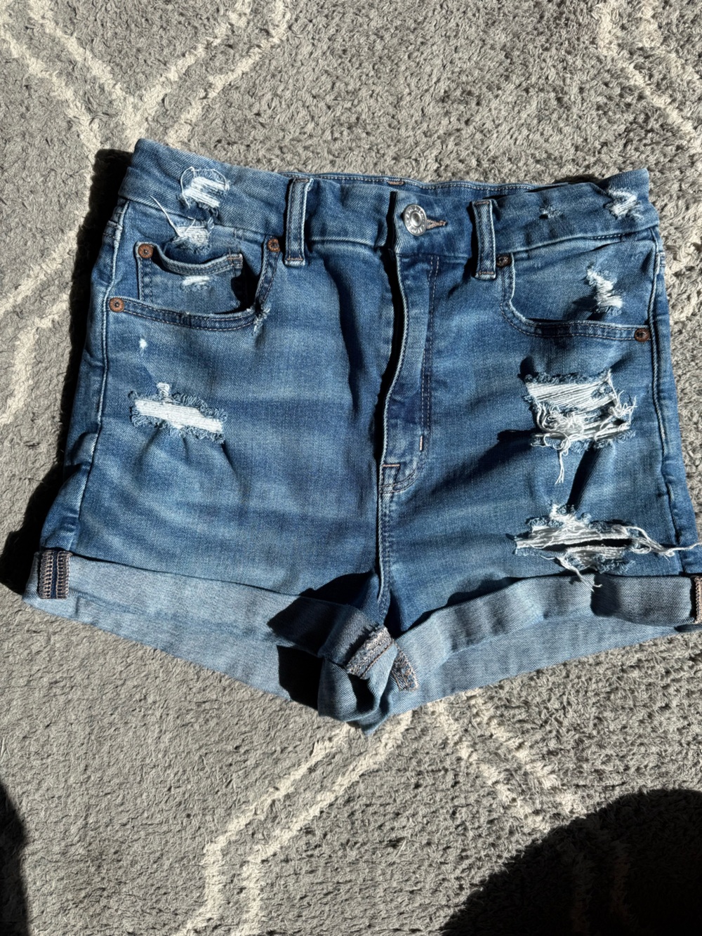 American Eagle Outfitters Blue Distressed Denim Shorts